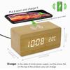 Wooden Digital Alarm Clock with Wireless Charging 3 Alarms LED Display Sound Control  for Bedroom