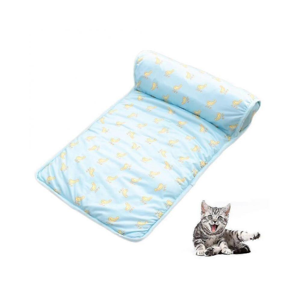 Pet Cooling Mat Summer Ice Silk Cold Pad Cooling Cushion Blue Banana Pattern 60x40cm S Lightweight Portable Comfortable for Cats And Dog
