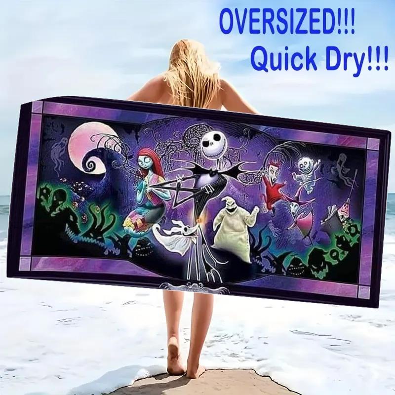 Jack & Sally Print Beach Towel, Large Soft Quick Dry Towel for Beach Camping Swimming