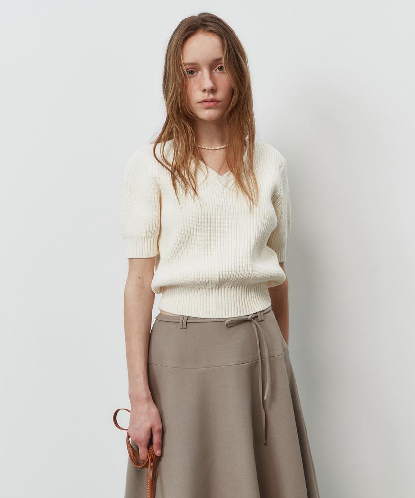 PLAC WOMEN Double-Tuck V-Neck Knit Top Ivory