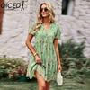 QICED Женская мода лето весна повседневные платья с коротким рукавом и v-образным вырезом