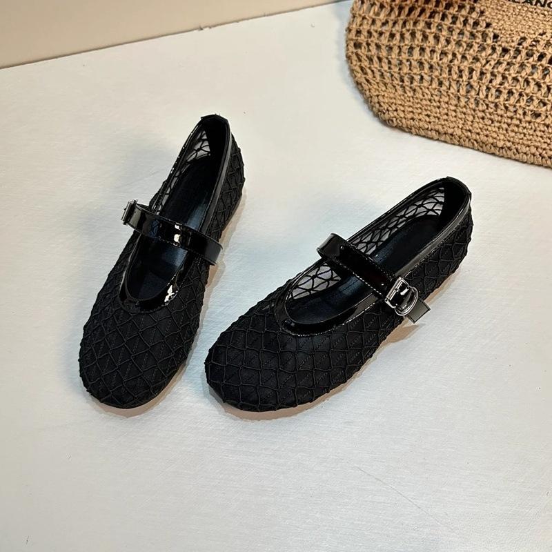 Niche Woven Mesh Breathable Hollow Word Belt Mary Jane Shoes Women's Fashion Round Head Flat Sole Shoes