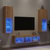 VidaXL TV Wall Units with LED 5 Pcs, Hanging TV Cabinets, Living Room TV Furniture, Modern, Sonoma Oak 3216606