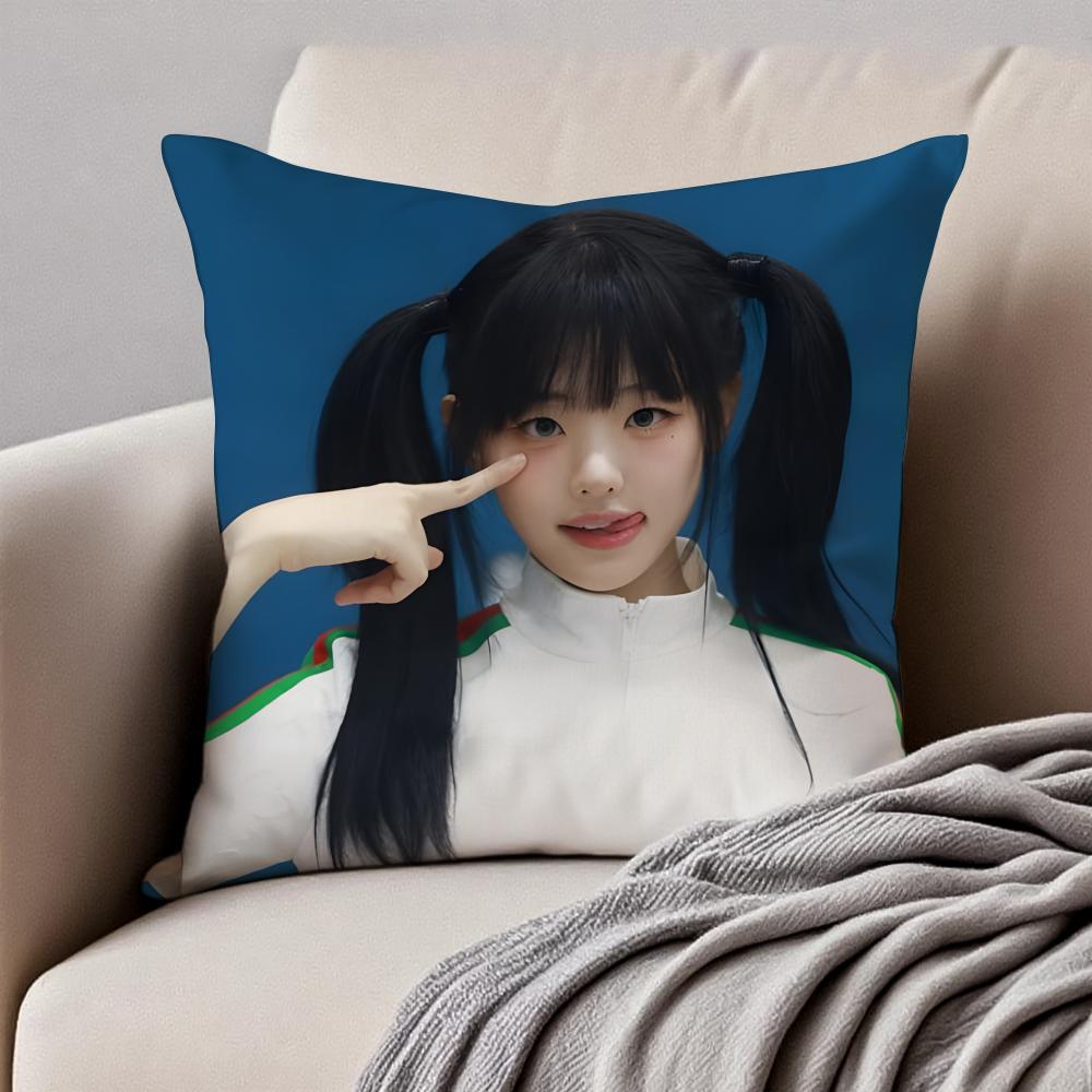 Popular Kpop Idol QWER HHina Jang Nayoung Cushion Cover Pillowcase Antidustmite Invisible Zipper Short Plush Sofa Cushion