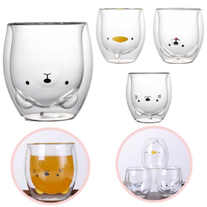 Кружка для кофе Bear с двойными стенками, креативная, милая, двойная, с милым мультяшным животным, чашка для молока, женская, милая кошка, утка, собака, для подарка, рождественский подарок