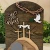 Easter Tabletop Decoration He Is Risen Grave Scene Cross Patterns Living Room Shelves Decor Religious Ornament Wood Artwork Sign