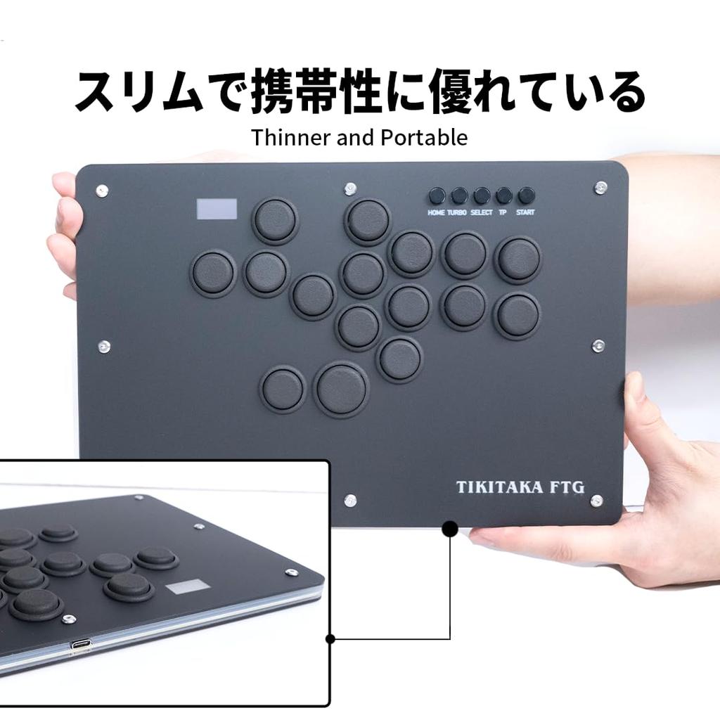 TIKITAKA FTG T16B T Series Classic Button Layout Nylon Button Leverless Controller 12mm Ultra Thin SF6 Game Controller for Arcade Fighting Games For