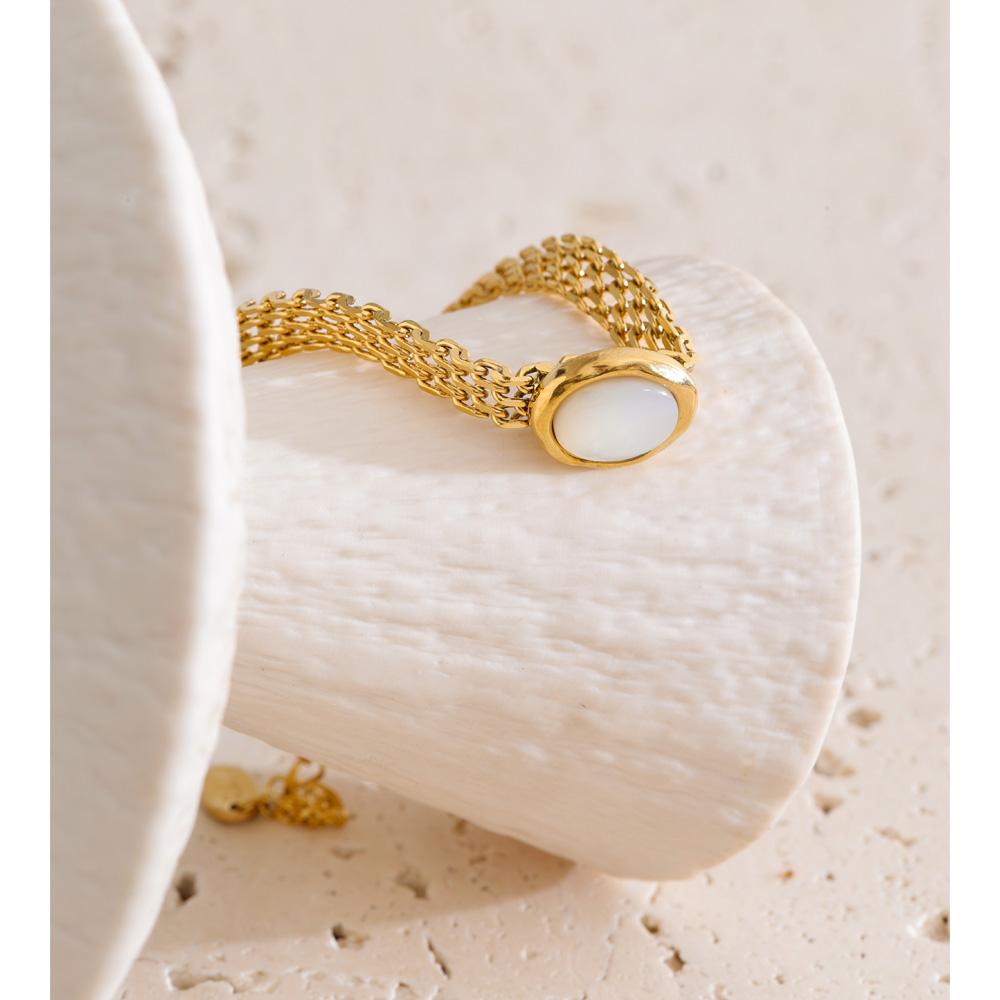 Yhpup Stainless Steel Thicker Natural Shell Stone Wrist Chain Bracelet Bracelet 18K Gold PVD Plated Fashion Daily Wrist Jewelry