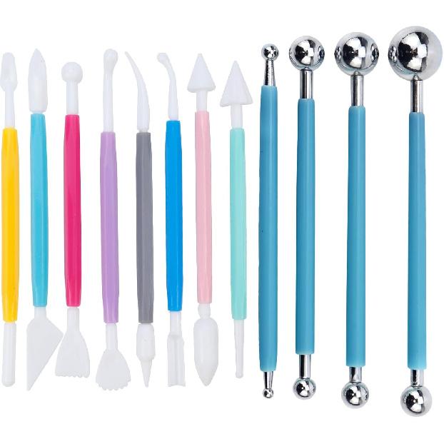 Antrader Cake Decorating Metal Ball Fondant Tool,Double Ended Sculpting Tools Set 8 PCS Clay Indentation Tools and 4 PCS Stainless Steel Dotting