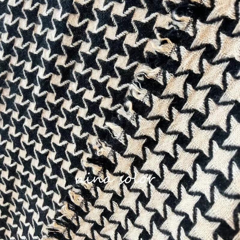 NINA SOLOR Double-Sided Houndstooth Cashmere Scarf Shawl