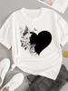 (Азиатский размер) любовь сердце цветок милый футболка с коротким рукавом женский топ футболка женская принт мода круглый вырез повседневная одежда графическая футболка