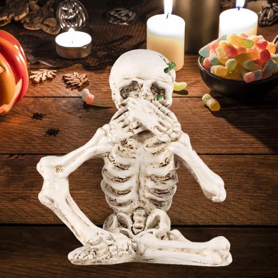 Статуя скелета на Хэллоуин, реалистичный череп, коллекционные фигурки, см., говорите, не слышите зла, домашний декор, жуткие украшения на Хэллоуин