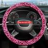 Leopard Plush Steering Wheel Cover for Woman Girl, Universal 15 inch, Pink