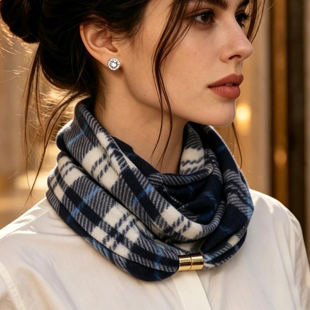 Magnetic Buckle Plaid Neck Scarf Polyester Neckwrap Unisex Neck Warmer Travel