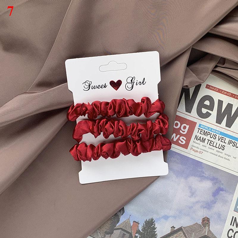 3Pcs/Set Silk Satin Solid Color Hair Ties Silky Scrunchies Set Women Simple Style Rubber Band Ponytail Holder Hair Accessories