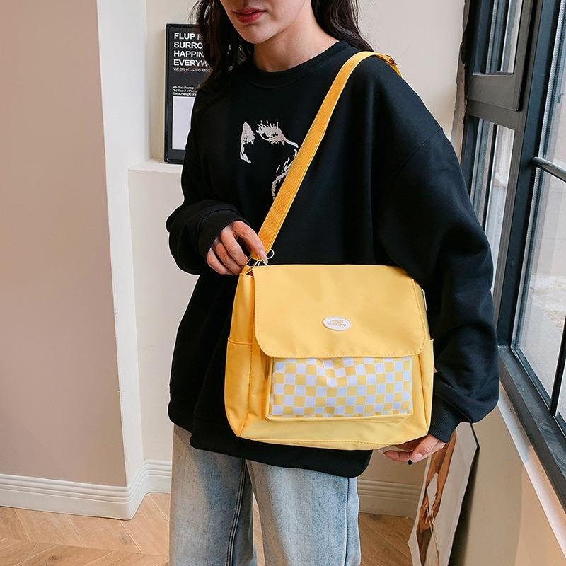 Большая вместительная сумка-мессенджер для поездок на работу, корейская клетчатая сумка, сумка через плечо для студенток, холщовая сумка для студентов