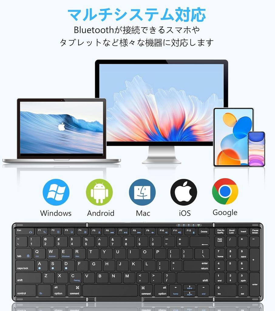 Omikamo Foldable Keyboard Bluetooth Wireless iPad Keyboard with English Layout and Numeric Keypad Registers 3 Devices Compatible with iOS Windows