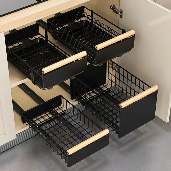 Kosz Szuflada Wysuwana Do Szafki Z Ociekaczem Organizer Czarny 41X26X13Cm