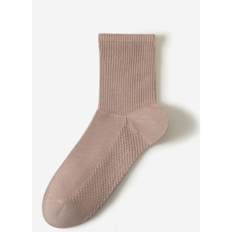 Men's Spring Mesh Mid-calf Socks Solid Color Massage Base Boneless Socks Antibacterial Men's High-top Cotton Socks