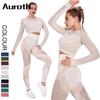 Mesh Yoga Set Auroth Women Sports Clothing Long Sleeve Shirt Sport Legging Set High Waist Gym Wear Tight Yoga Suit