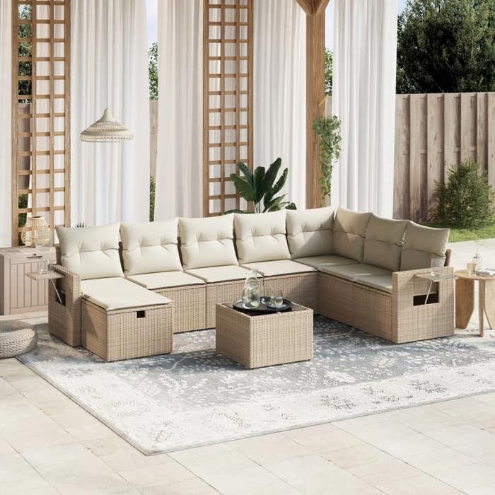 Maison Exclusive - Salon de jardin avec coussins 9 pcs beige résine tressée