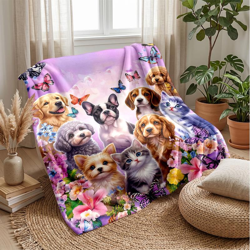 Butterflies Flowers Puppies Kittens blanket Personalized Name Flannel Blanket Soft Cozy Plush Throw for Sofa Bed Lightweight Home Decor