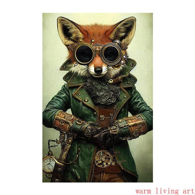 Retro Steampunk Cat Wolf Astronaut Rabbit Poster Art Canvas Painting Funny Animal Tiger Gorilla Poster Living Room Home Decor