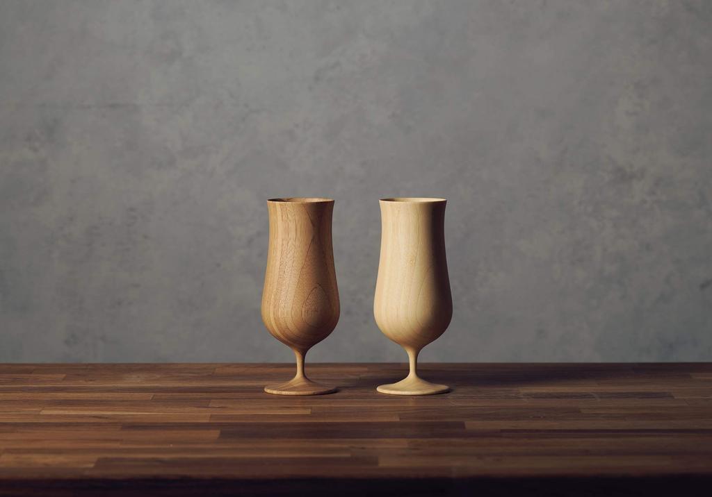 RIVERET Vessel Beer Glasses, 380ml, Pair, Bamboo, Dishwasher Safe, White/Brown, RV-114WB