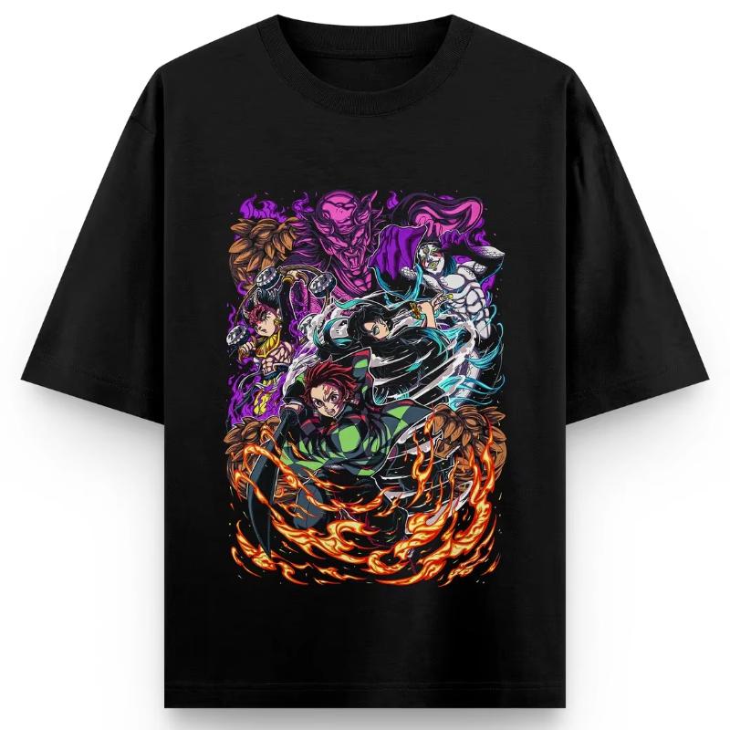 Demon Slayer Anime Printing Oversized Cotton Tshirt Men and Women Comfortable Harajuku Trend Y2K Summer Absorb Sweat Tshirt
