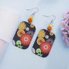 Acrylic Relievo Colorful Print Women's Flower Earrings Dangle Vintage Elegant Personality Jewelry New Clothing Accessories Gift