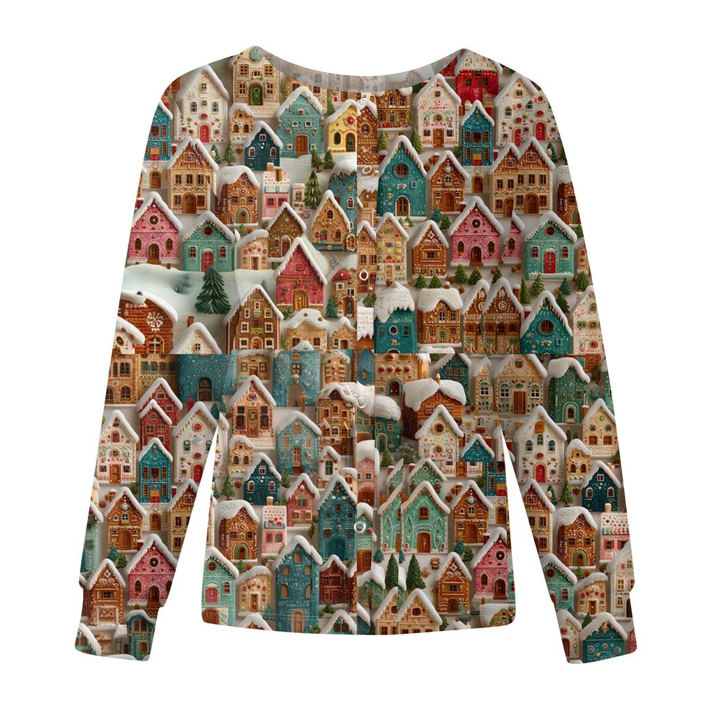 Women's Casual Fashion Long-Sleeve Single-Breasted Christmas Print Jacket