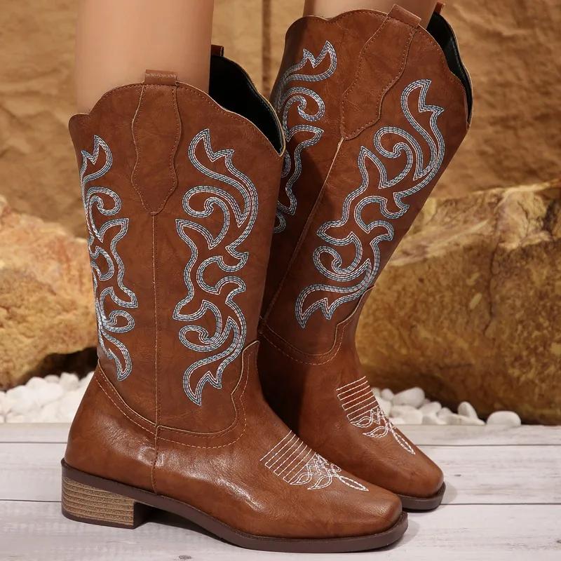 Fashion 2024 Fashion Women's Shoes Slip-on Women's Boots Hot Sale Embroidery Modern Boots Women New Plus Size Mid-Calf Boots Zapatos