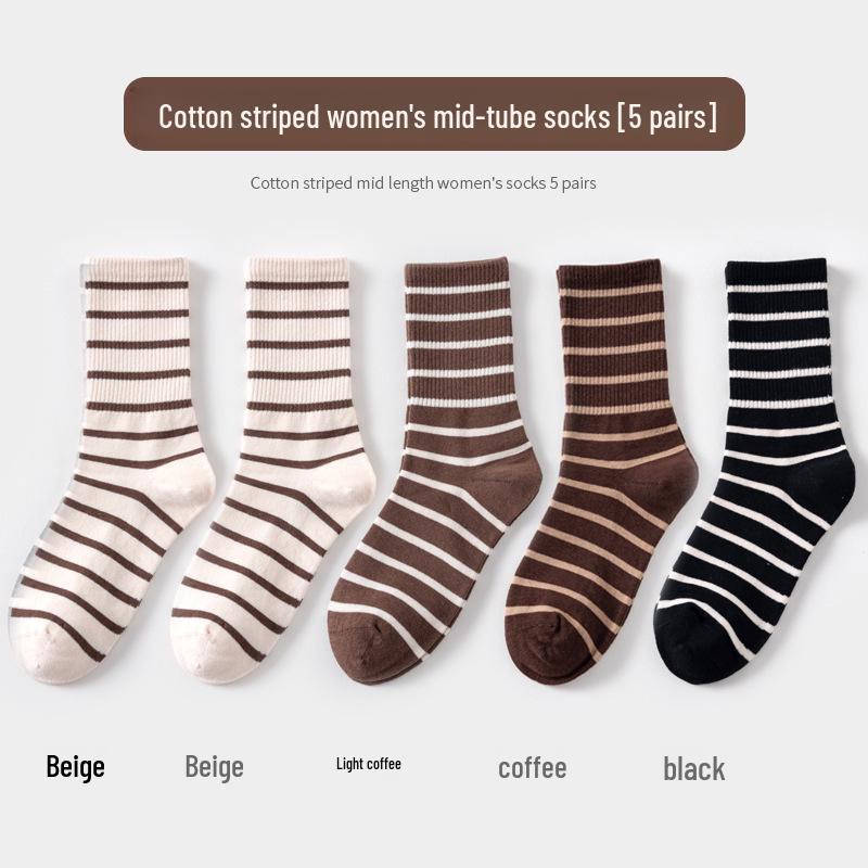Женские полосатые носки до середины голени Maillard — весна и осень в корейском стиле с брюками Shark