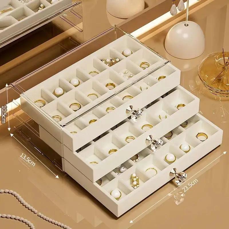 Three-layer Flannel Jewelry Storage Box, Earrings, Earrings, Storage Box, Jewelry Dust-proof Drawer Jewelry Box Storage