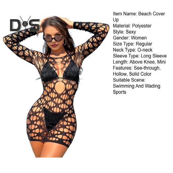 Женский пляжный купальник с круглым вырезом и длинным рукавом, сетчатый купальник-бикини, прикрытие с защитой от ультрафиолета, платье-накидка