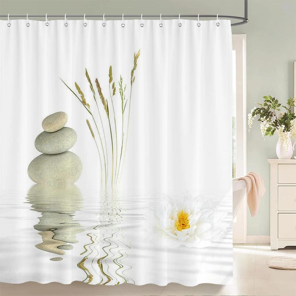 Бамбуковая занавеска для душа с зеленым растением, занавеска для ванной комнаты, водонепроницаемая полиэстеровая занавеска с 3D принтом деревьев, 180*200 см, ширма для ванны с крючками