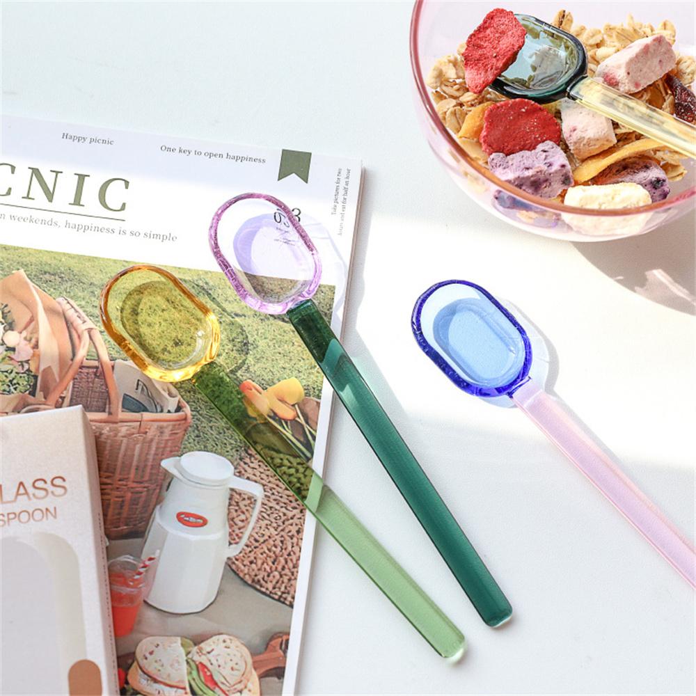 Цветная стеклянная кофейная ложка с длинной ручкой для мороженого, десерта, чая, молока, ложки для пикника, кухни, напитков, столовых приборов, изделий