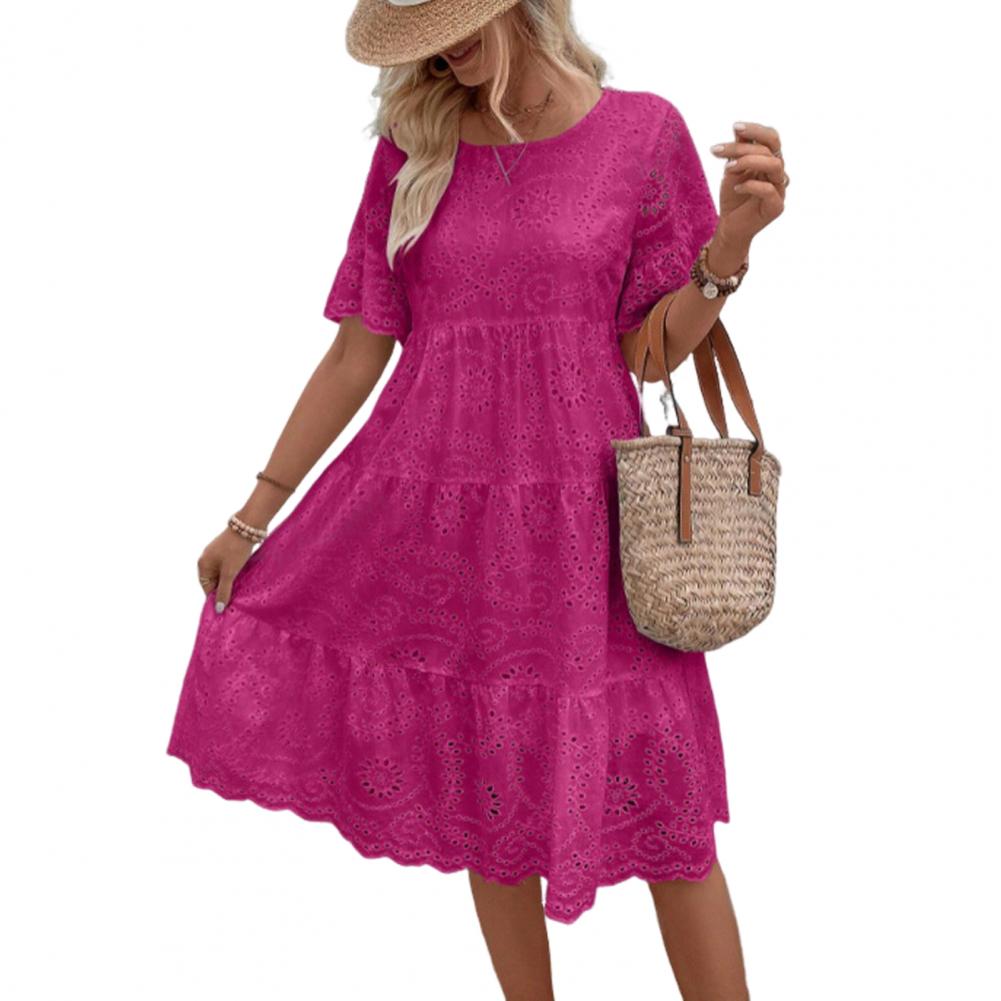 Летнее женское платье с короткими рукавами-рогами, платье А-силуэта, плиссированное, в стиле пэчворк, с большой вышивкой, пляжное платье миди для отпуска