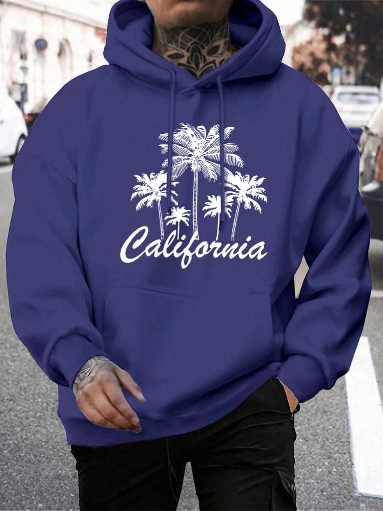 Creative California Coconut Tree Design Men Hoodies All-Match Fleece Hoody Pocket Multicolor Clothes Loose Casual Streetwear