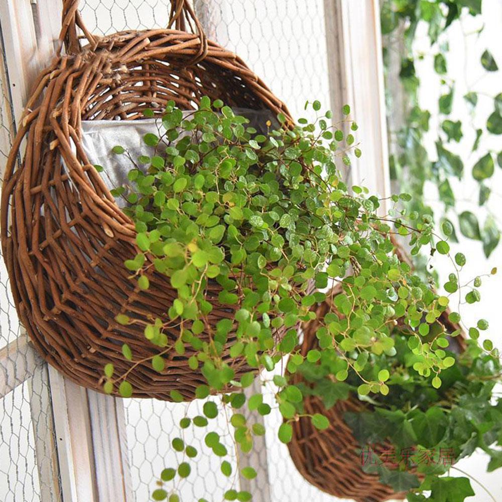 Большая натуральная плетеная подвесная корзина Настенный кашпо для сухих цветов Рустикальный европейский стиль