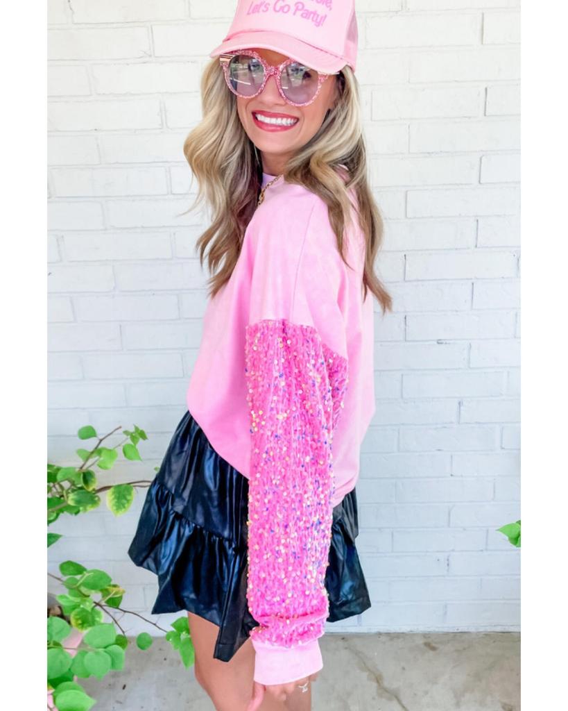 Azura Exchange Розовый топ-пуловер с длинными рукавами и пайетками в стиле пэчворк