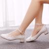 Large Size 3 Cm Square Heel Round Toe Single Shoes One Strap Single Shoes Spring and Autumn Lace Bride Shoes Women Maternity Wedding Shoes