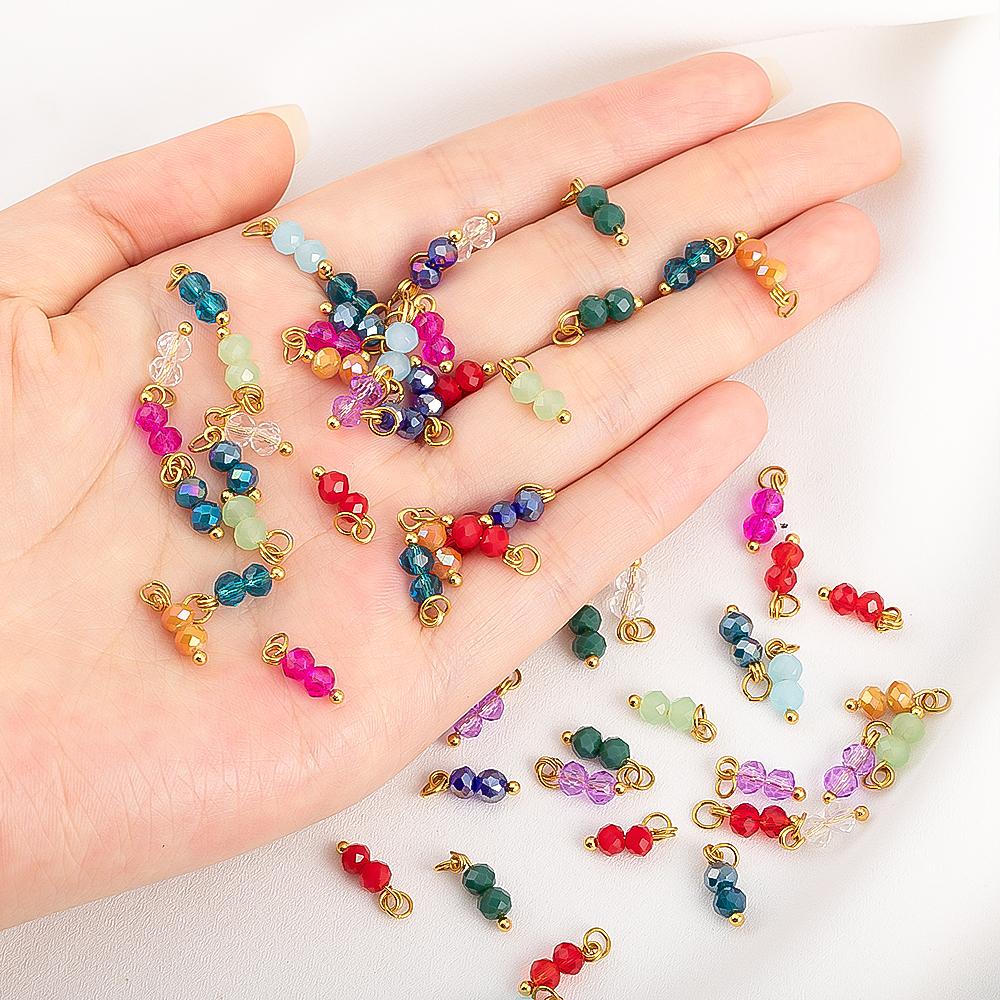 5pcs Colored Crystal Double Beads Charm Stainless Steel Earring Charms for Women DIY Handmade Necklaces Bracelet Jewelry Making