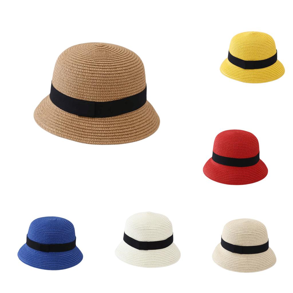 French bow straw hat women's summer sunshade sunscreen basin hat fashionable versatile small brim top hat trendy