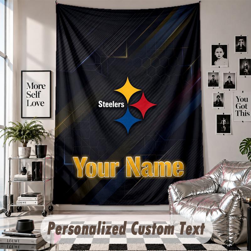 Wall Hanging Tapestry With Custom Name & Text, Pittsburgh Steelers Decorative Tapestry For Bedroom