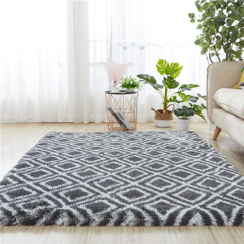 Tie Dye Plaid Plush Gradient Carpet, Living Room Floor Mat, Fluffy Rugs,Fully Spread Bedroom Bedside Blanket, Modern Living Room Rugs