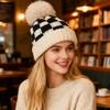 1pc Lattice Winter Warm Beanie Hats for Women Fleece Lined Beanie Knit Chunky Women Snow Cap for Daily Commuting and Casual Wear
