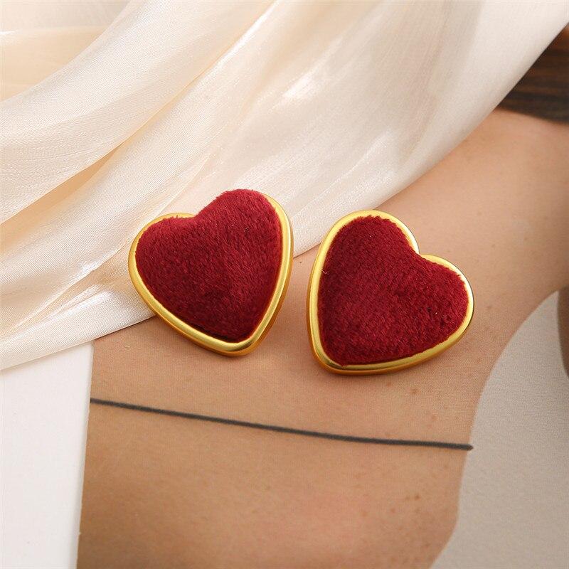 17KM Винтажные красочные бархатные серьги-гвоздики в форме сердца для женщин и девочек, элегантные металлические серьги с флокированием для пирсинга ушей, ювелирные изделия, подарки