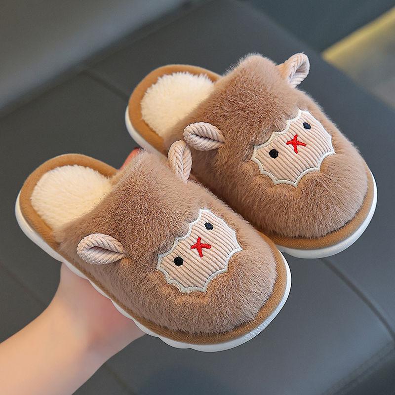 Детские хлопковые тапочки, милые домашние теплые нескользящие детские меховые тапочки с героями мультфильмов, модные домашние мягкие тапочки