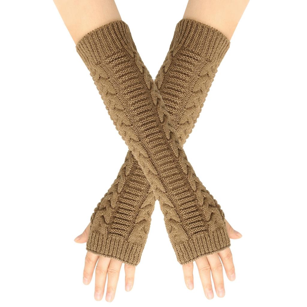 Women's Winter Warm Wool Gloves, Fingerless Long Sleeve Extended Gloves